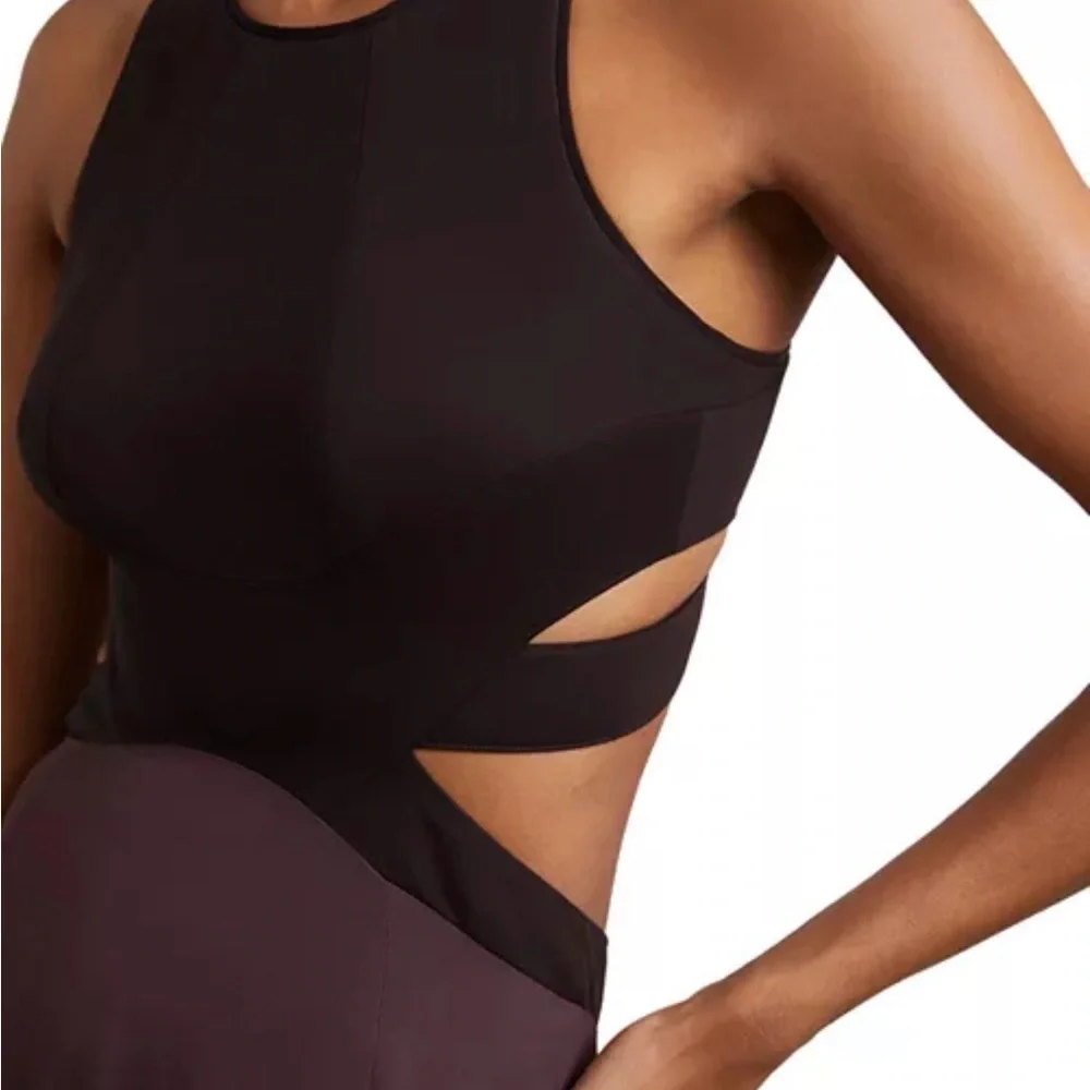 Reiss Black and Deep Plum Cutout Maxi Dress - Picture 3 of 3